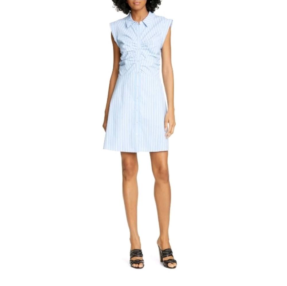 NEW Veronica Beard Blue Ferris Ruched Shirtdress 8